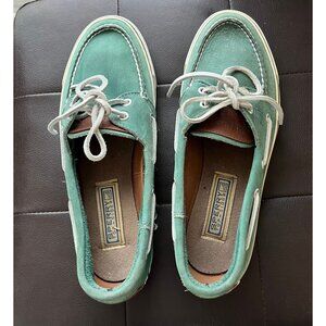 Vintage Men's Sperry Rand Leather Turquoise Green Top-Sider Gray Leather Tie Siz